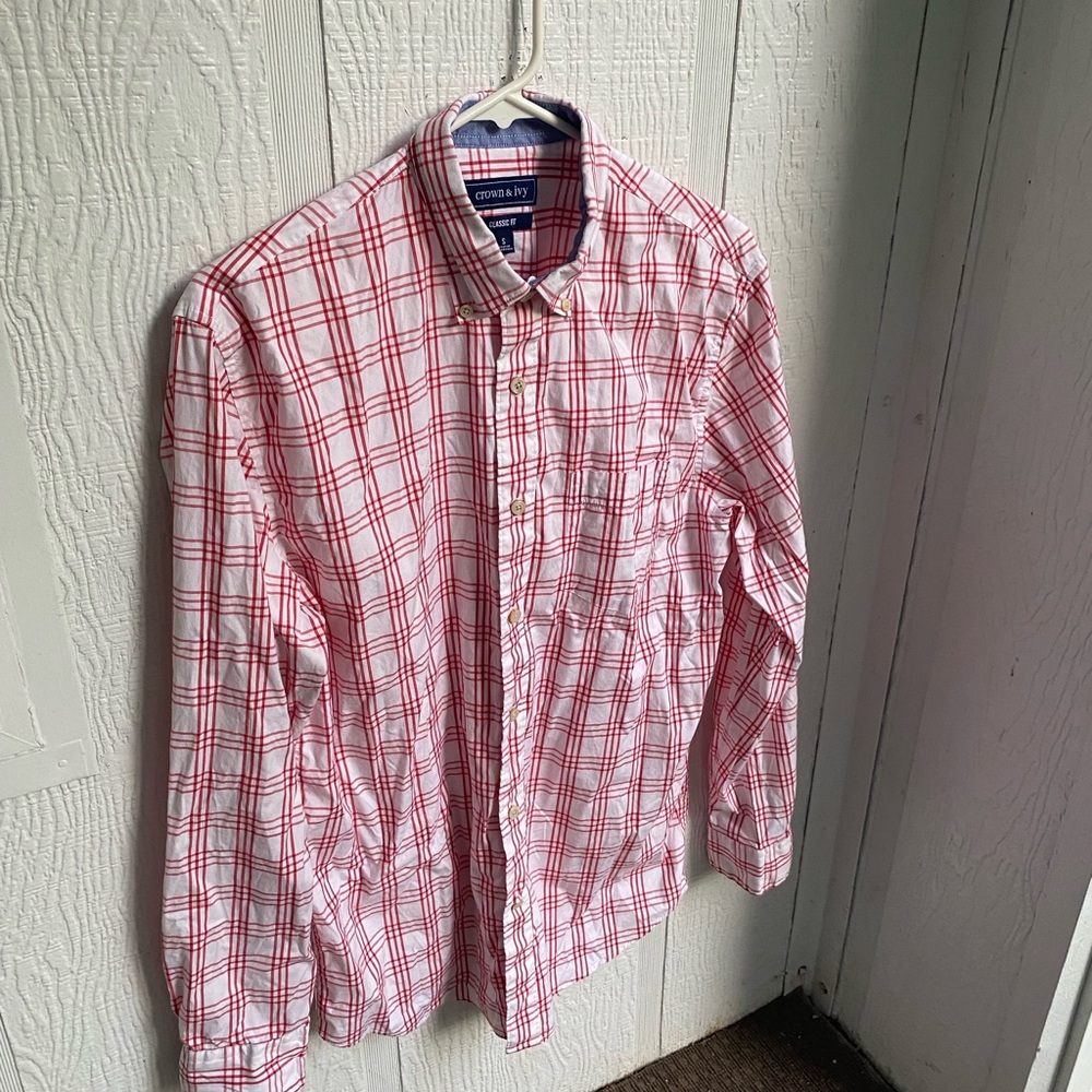 Crown & Ivy Men's Classic Fit Check Long Sleeve Button Down Shirt Size Small